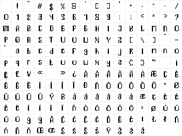 Vorpalus Regular Character Map