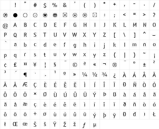 WARFIELD Regular Character Map WARFIELD Regular Character Map