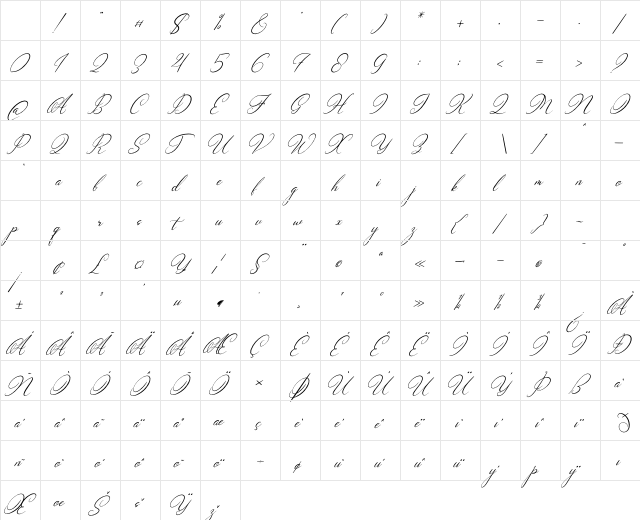 Wenstormy Italic Regular Character Map