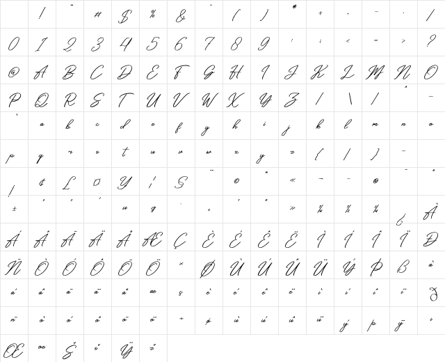 Yuanitta Italic Regular Character Map Yuanitta Italic Regular Character Map