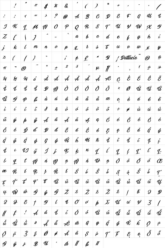 Dattacle Black PERSONAL USE Regular Character Map