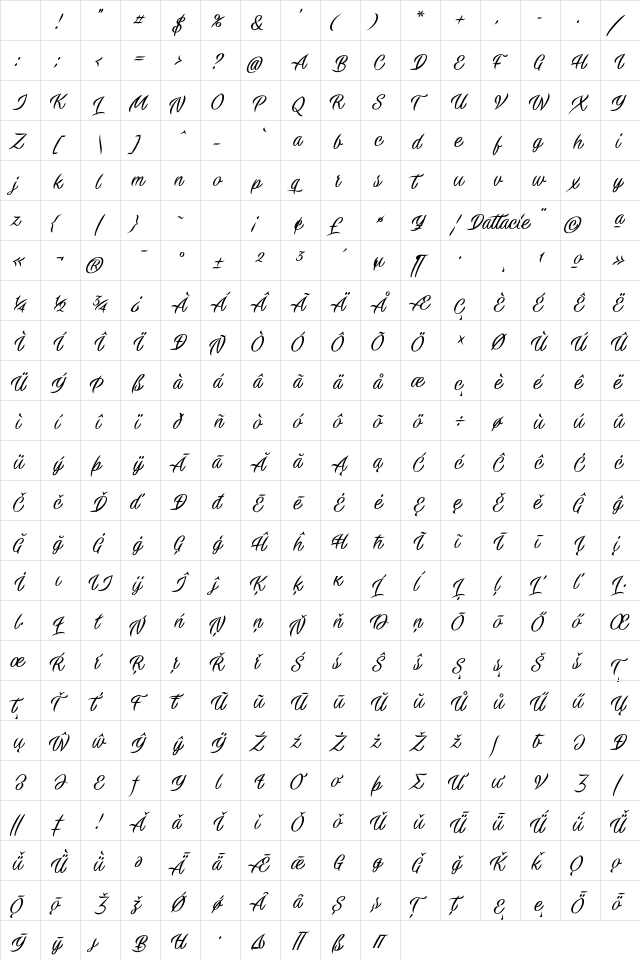 Dattacle PERSONAL USE Regular Character Map Dattacle PERSONAL USE Regular Character Map