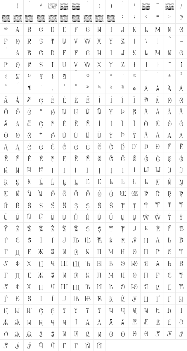 Metro Luxes Personal Use Regular Character Map Metro Luxes Personal Use Regular Character Map