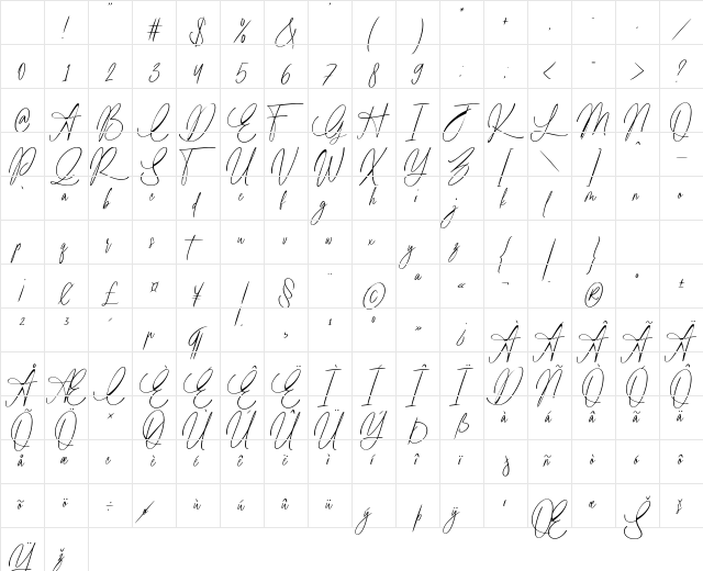 Claire Amoreth Regular Character Map