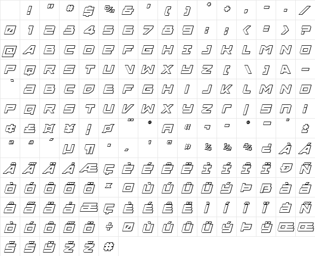 Ace of Swords 3D Italic Regular Character Map