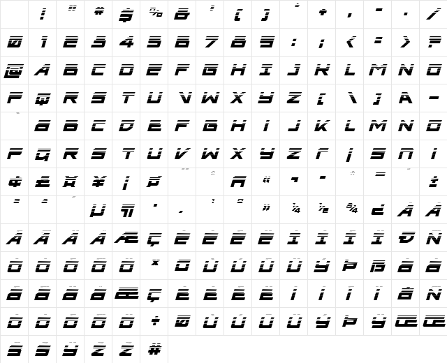 Ace of Swords Halftone Italic Regular Character Map