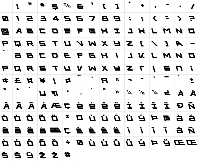 Ace of Swords Leftalic Regular Character Map