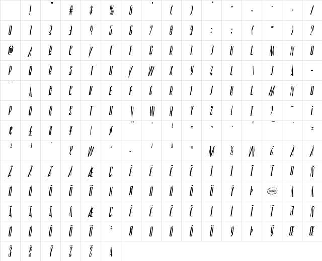 Archnemesis Condensed Semi-Ita Regular Character Map