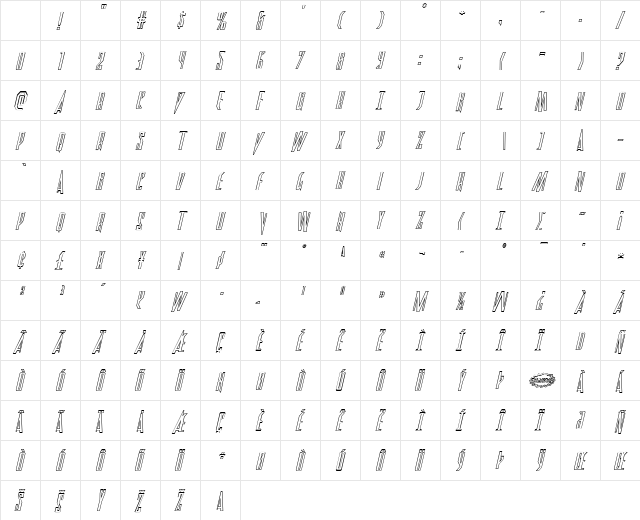 Archnemesis Outline Italic Regular Character Map