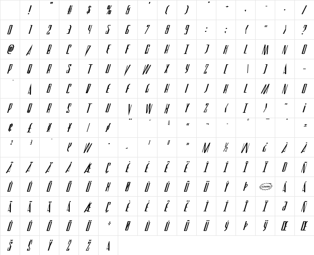 Archnemesis Super-Italic Regular Character Map