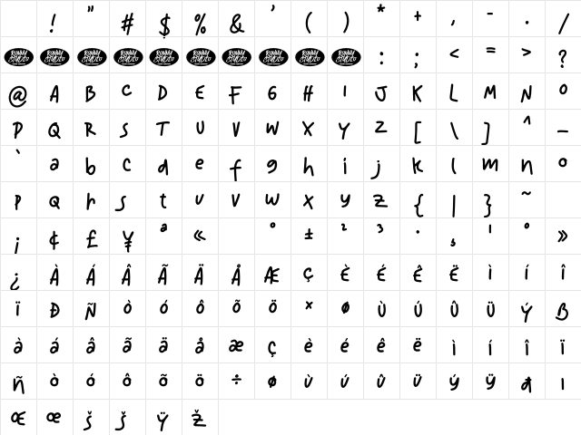 Bouncy Scriber DEMO Regular Character Map Bouncy Scriber DEMO Regular Character Map