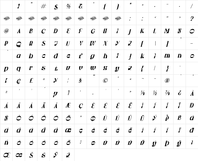 Waflerd DEMO VERSION Italic Character Map
