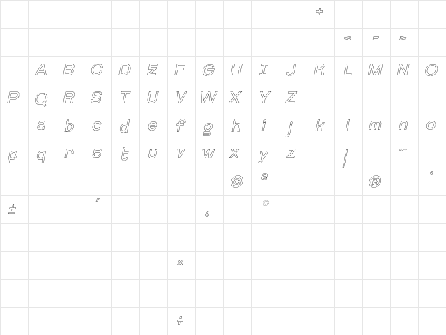 Getboreg Hollow Italic Character Map Getboreg Hollow Italic Character Map