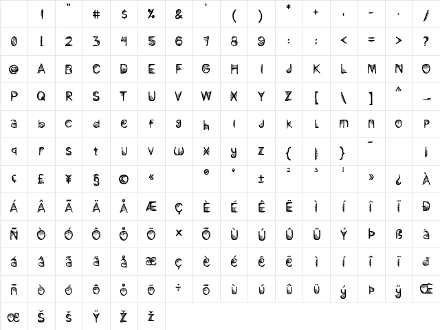 Midnight Spider Regular Character Map