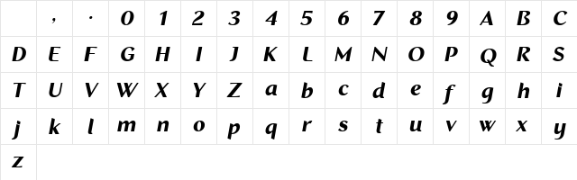 Recline Bold Italic Character Map Recline Bold Italic Character Map
