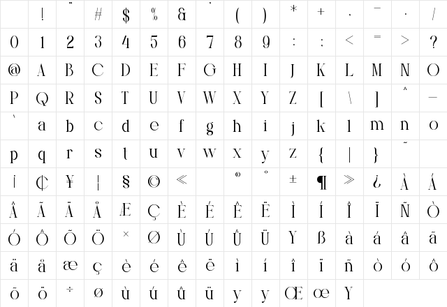 VOSTELA Regular Character Map
