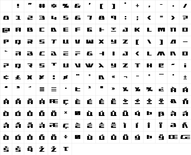 Yamato Class Bold Regular Character Map