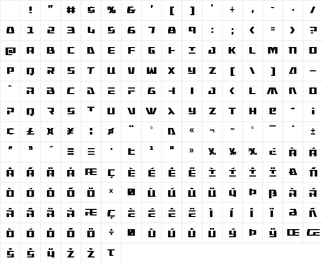 Yamato Class Condensed Regular Character Map