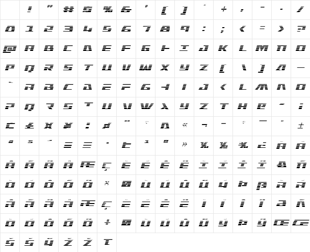 Yamato Class Gradient Italic Regular Character Map Yamato Class Gradient Italic Regular Character Map