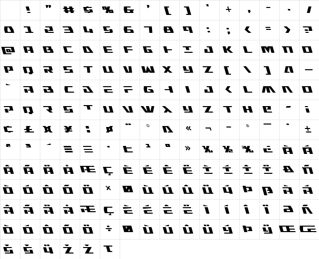 Yamato Class Leftalic Regular Character Map Yamato Class Leftalic Regular Character Map