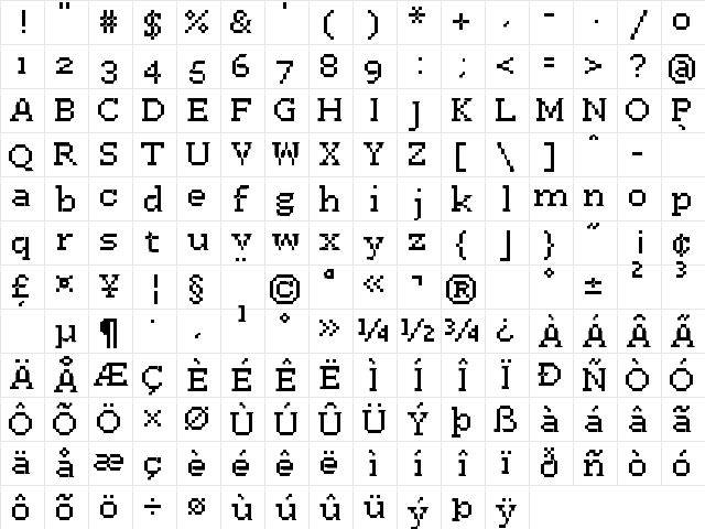 FFF Atlantis Condensed Regular Character Map