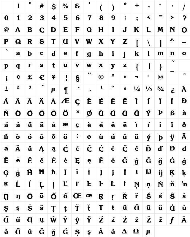 Kingston-Xbold Regular Character Map