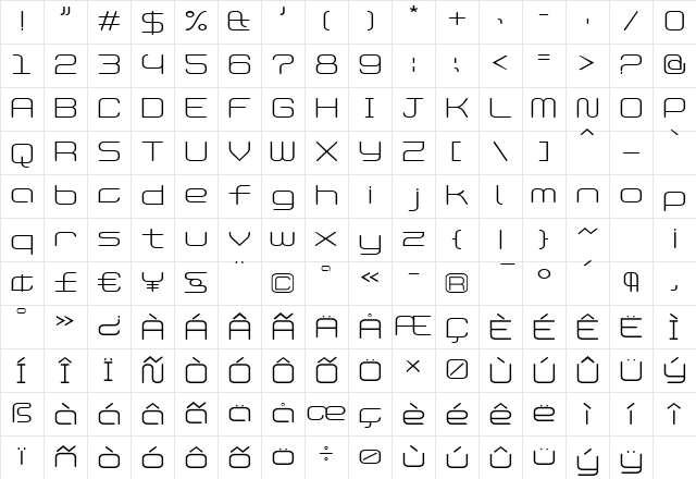 PhantomLight Regular Character Map