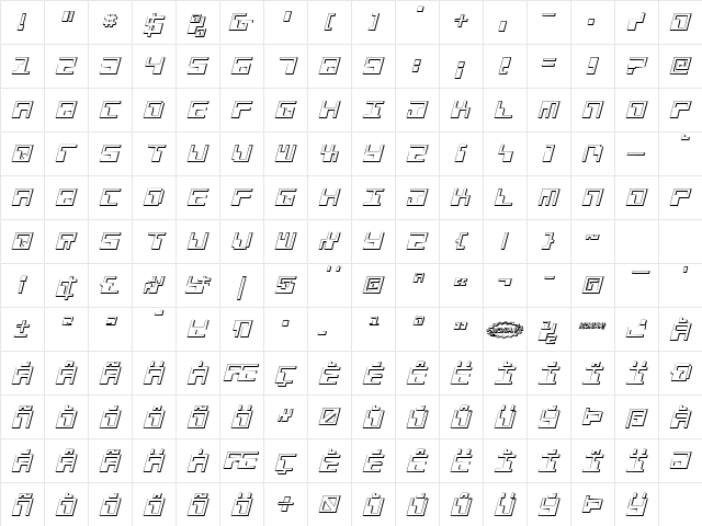 Phaser Bank 3D Italic Italic Character Map