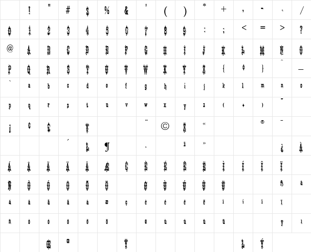 Phidian Regular Character Map