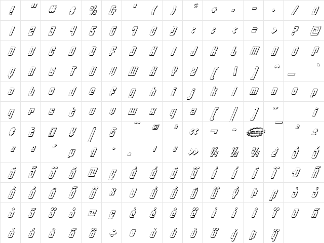 Philadelphia Italic 3D Italic 3D Character Map