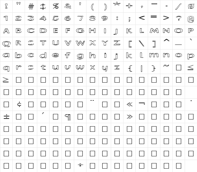 FZ BASIC 14 HOLLOW EX Bold Character Map FZ BASIC 14 HOLLOW EX Bold Character Map