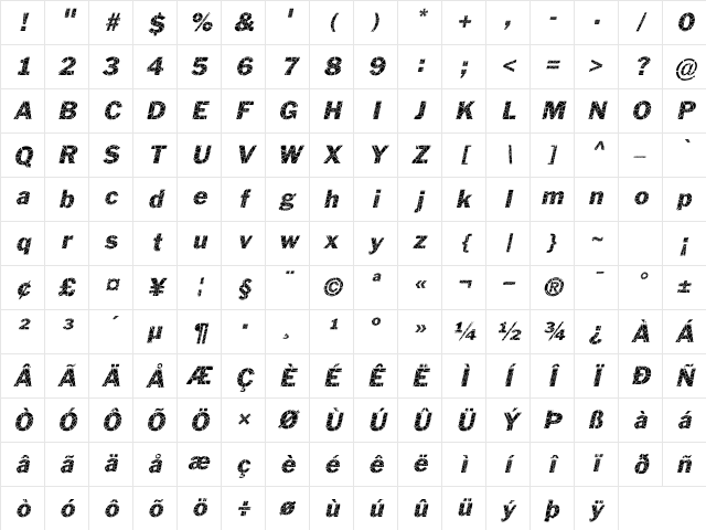 Philadelphia Cracked Italic Character Map