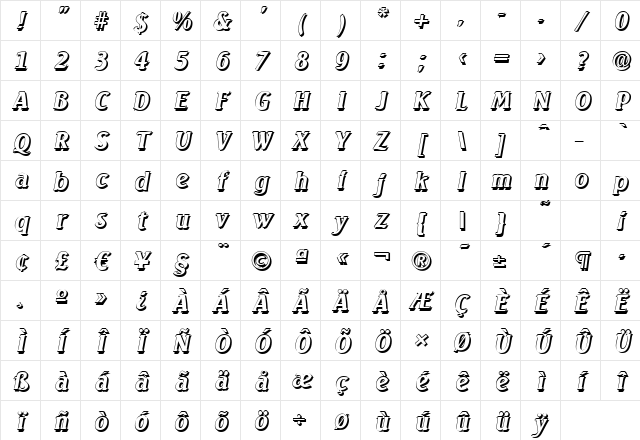 AbelBeckerShadow BoldItalic Character Map