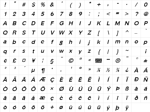 Phinster Bold Italic Character Map Phinster Bold Italic Character Map