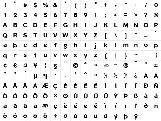 Phinster Extrabold Regular Character Map