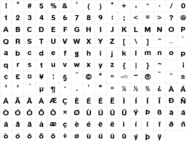Phinster Extrabold Character Map