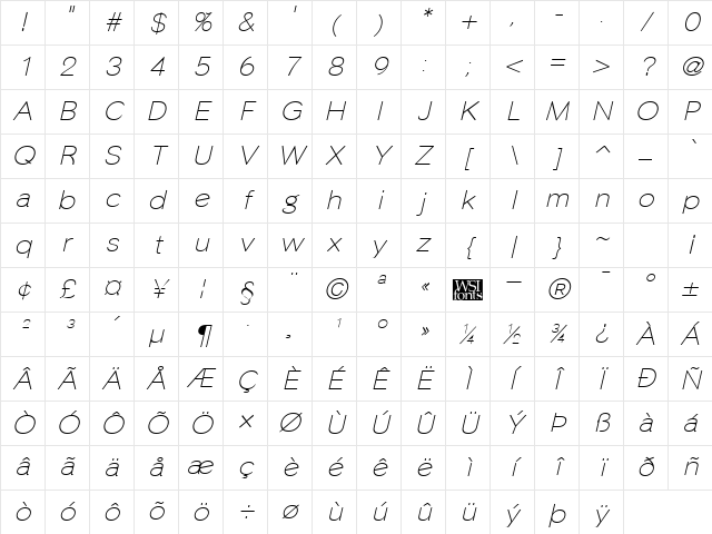 PhinsterFine Italic Character Map
