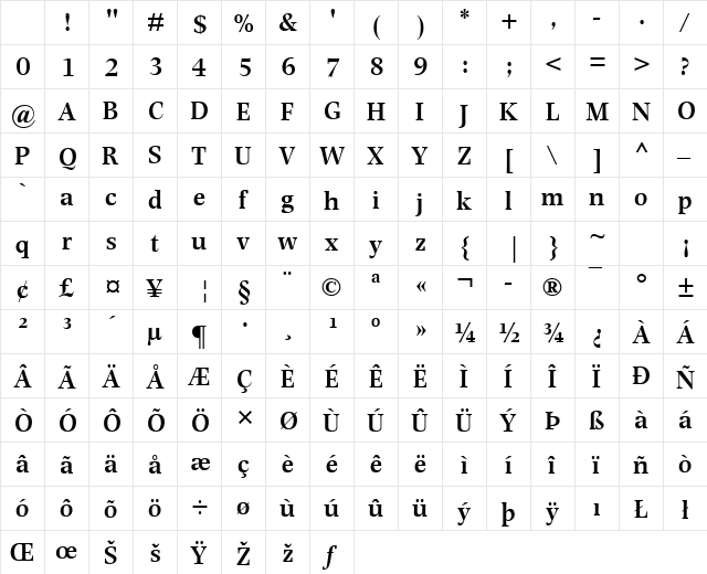 Photina MT Semi Bold Regular Character Map Photina MT Semi Bold Regular Character Map