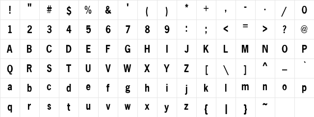 Abell Cond Bold Bold Character Map