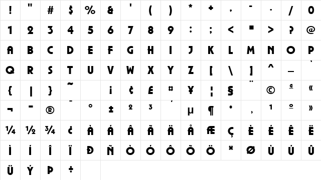 Piazza Bold Character Map