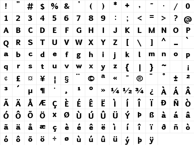 Pigiarniq Heavy Regular Character Map