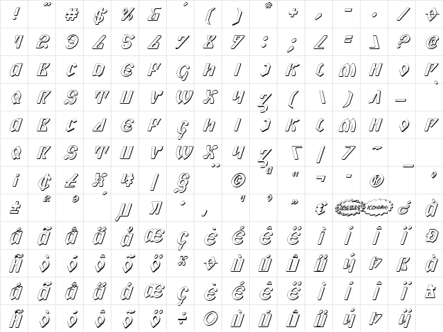 Piper Pie 3D Italic 3D Italic Character Map