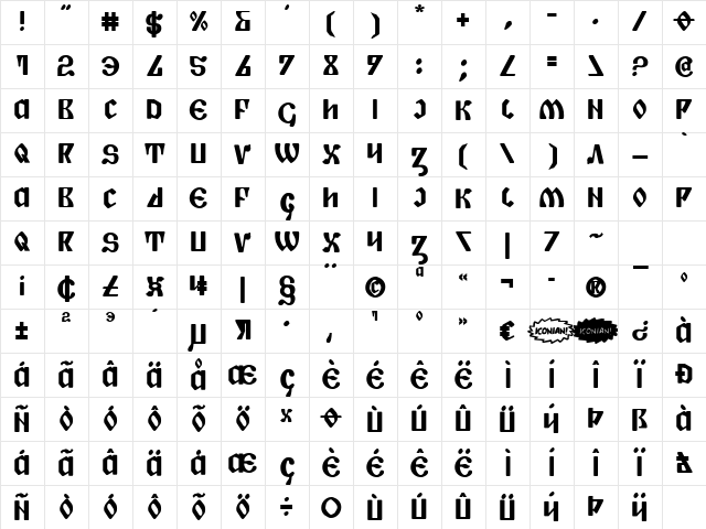 Piper Pie Bold Bold Character Map