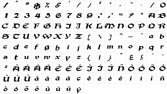 Pirate Bold Italic Character Map