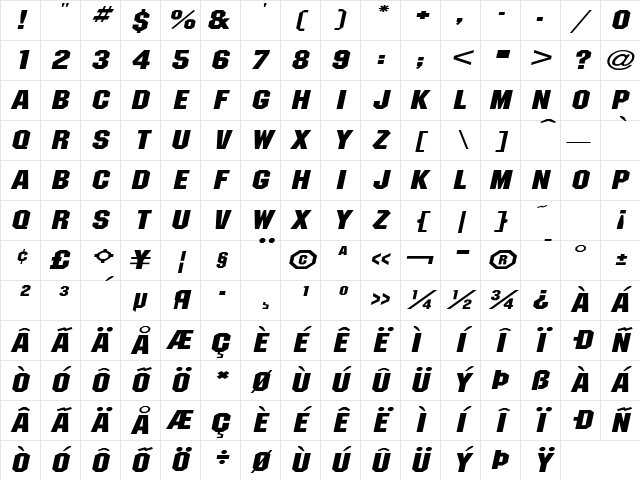 PittsburghExtended Oblique Character Map