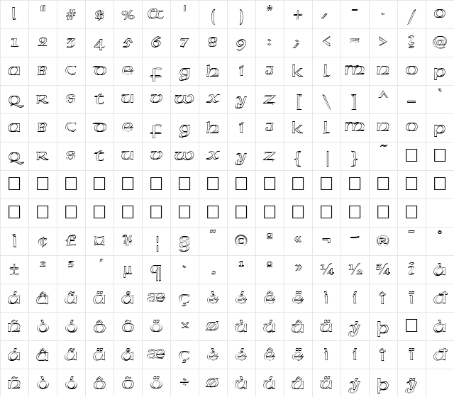 FZ BASIC 43 HOLLOW Normal Character Map FZ BASIC 43 HOLLOW Normal Character Map