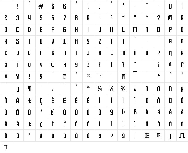 Pixel Sport Regular Character Map
