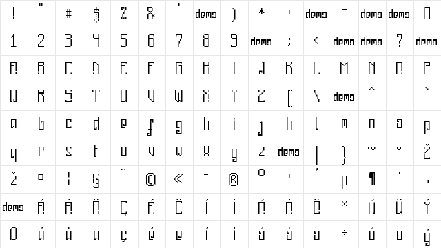 pixelanky CE DEMO Regular Character Map