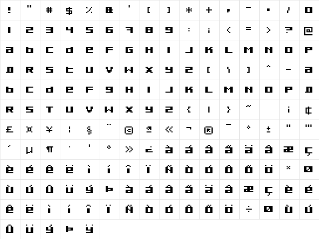 Pixeldust Bold Character Map