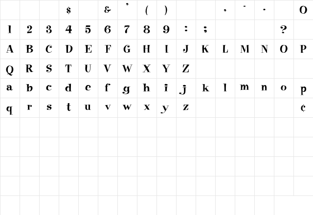 PixieFont Regular Character Map